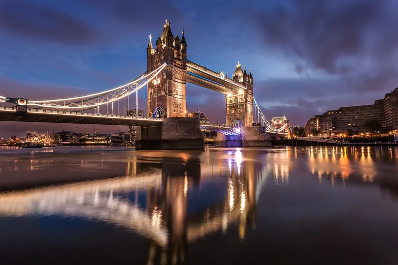 Tower Bridge over the River Thames in London at dawn